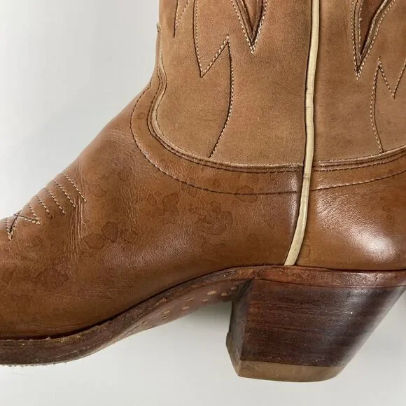 Dan Post Women's Boot Size 7.5 C Western Cowboy Boots Tan Brown 2 Tone Leather - Picture 9 of 14